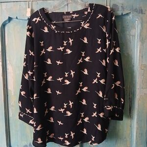 🤑 Navy Blue Bird Pattern Blouse XL